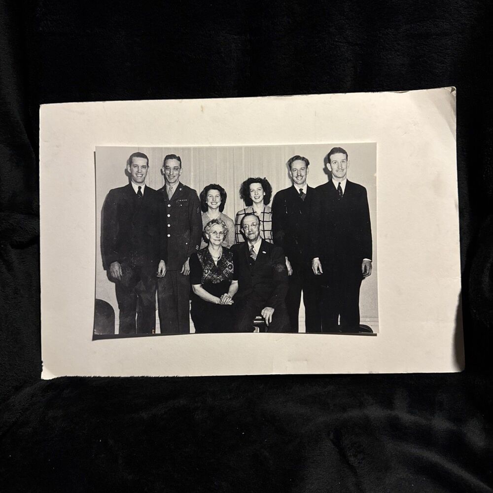 Found Family Photograph Black  White VINTAGE Original 12X8" on Cardboard 18X12"